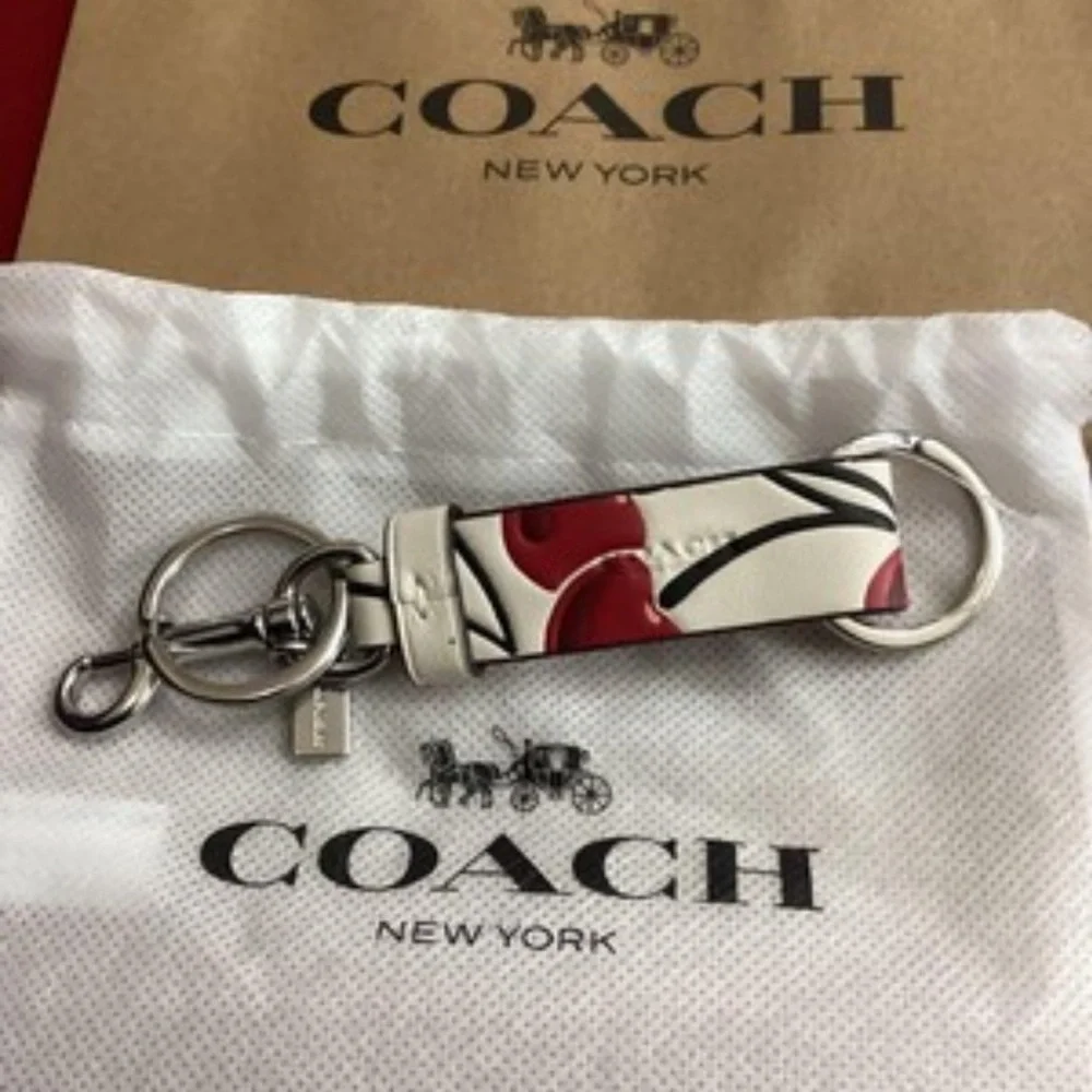 NWT Coach Cherry Leather Trigger Lock Keychain Bag Charm